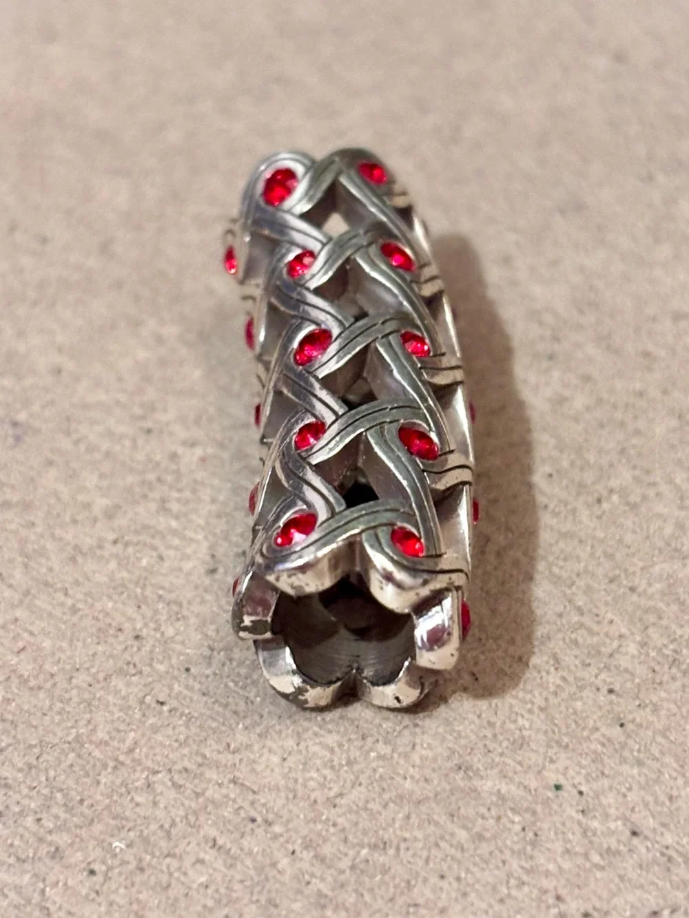 Brighton Interlace Long bead Pierced silver lattice with red crystal accents